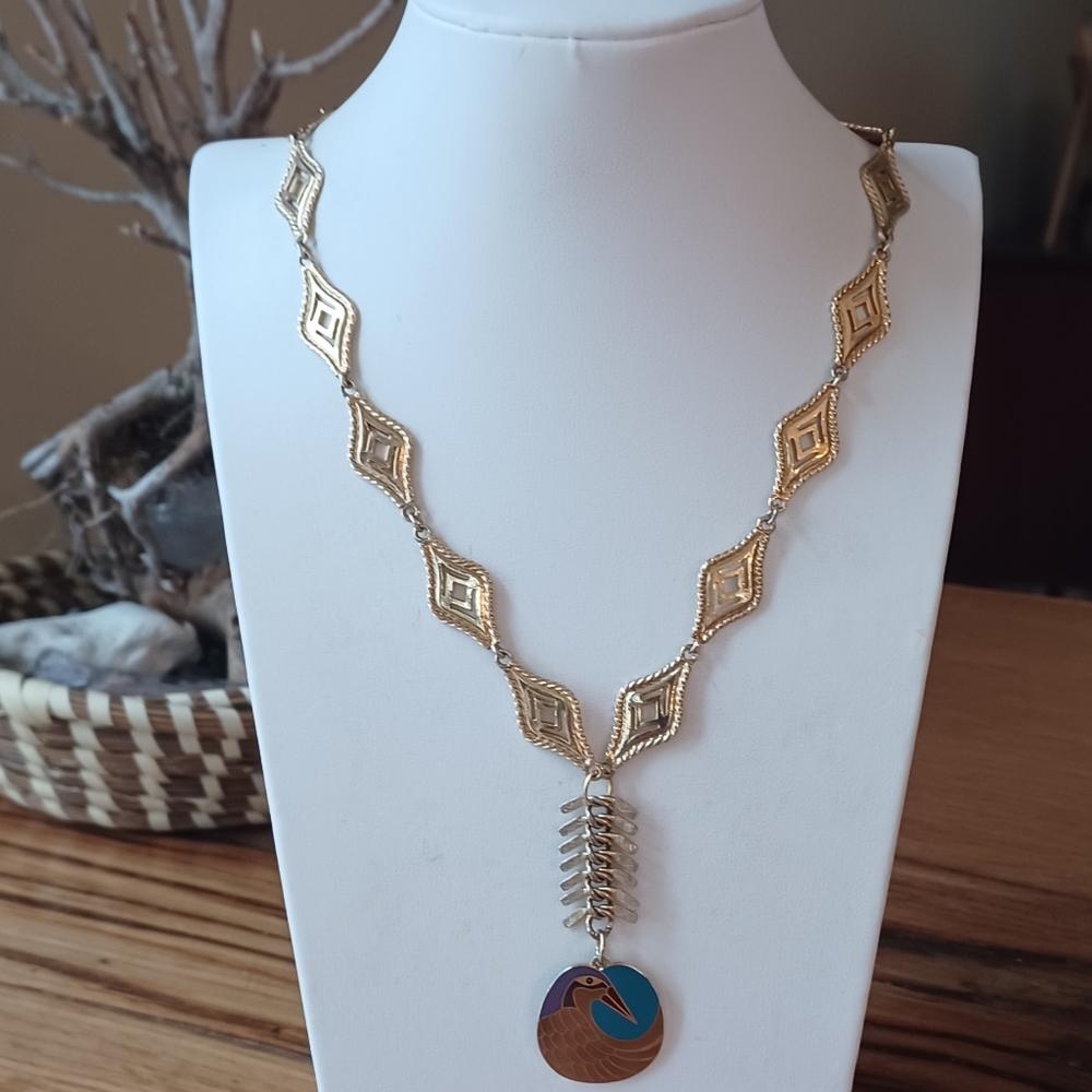 Repurposed Vintage Laurel Burch Cloisonne Bird Necklace